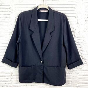 Worthington Vintage 80s Boxy Oversized Blazer Dark‎ Navy Cuffed Sleeves Size 8P